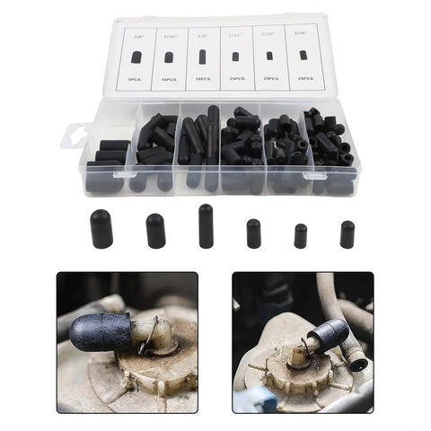 Ultimate Automotive Vacuum Cap Kit 100 Pack Black Rubber Hose End For Manifold Lines And Carb Line Cover 20.5x10mm Seals Prevent Leaks Heat Resistant in storage case