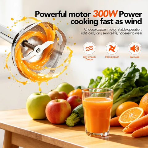 Straight Up Solid Immersion Hand Blender With Five Speed Settings And Stainless Steel Mixing Wand for making smoothies and soups.