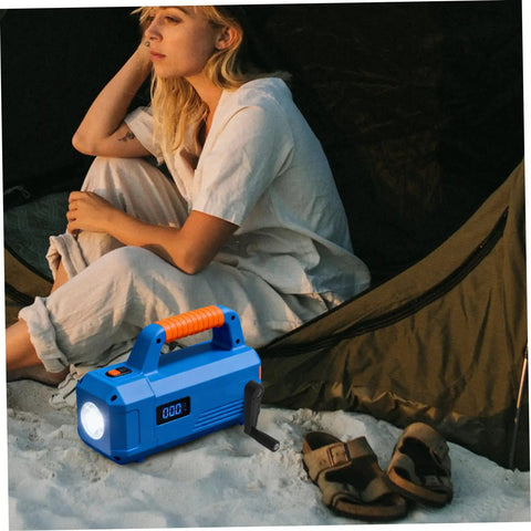 Hohopeti Mm Round Hole Manual Crank Handle Replacement For Lathe Machine beside a camper, showcasing blue design and durability.