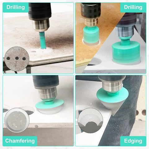 Diamond Core Drill Bit Set 11 Piece Tile Hole Saw Kit with Triangle Shank for Porcelain Granite Marble in action on tiles