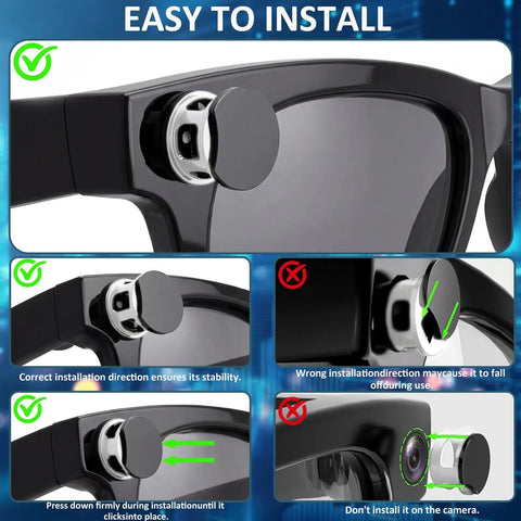 Installation guide for Adjustable LED Light Blocking Covers For Meta Glasses That Block Light And Cut False Alerts, 4-Pack