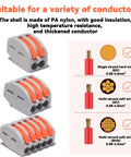 20 Piece Lever Wire Connectors Kit 28-12 AWG Quick Disconnect Splice Nuts shown with usage for different wire types.