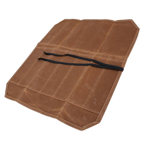 Open view of Waxed Canvas Chef Knife Roll Bag Seven Slots Lightweight Knife Carrier for kitchen and outdoor use