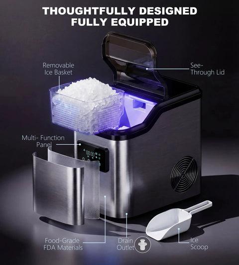 Gotta Have This Countertop Nugget Ice Maker Slaps Out Crisp Pebble And Crushed Pellets Fast With No Sweat Self Cleaning Routine 45 Lbs Daily with ice basket and panel.