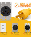 Heavy Duty 30 Amp To 20 Amp Dryer To Electric Vehicle Charger Adapter Nema 10 30P To 5 15 20R Male Plug with compatible sockets.