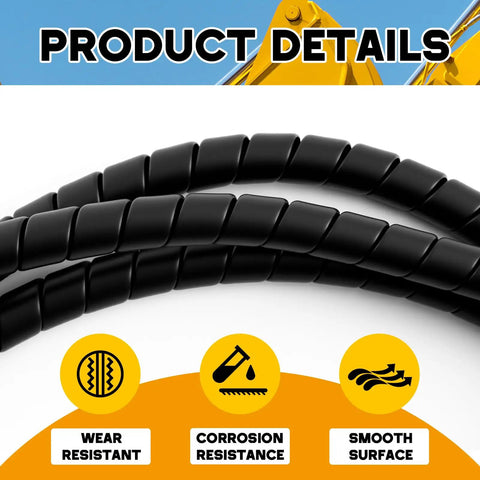 3 Pack Spiral Wrap Cable Protector For Cables And Hoses With 1/4 Inch, 1/2 Inch, And 3/8 Inch Outer Diameters With 25 Foot Pre Cut Lengths To Shield Hydraulic And Pneumatic Hoses Black showcasing wear and corrosion resistance features