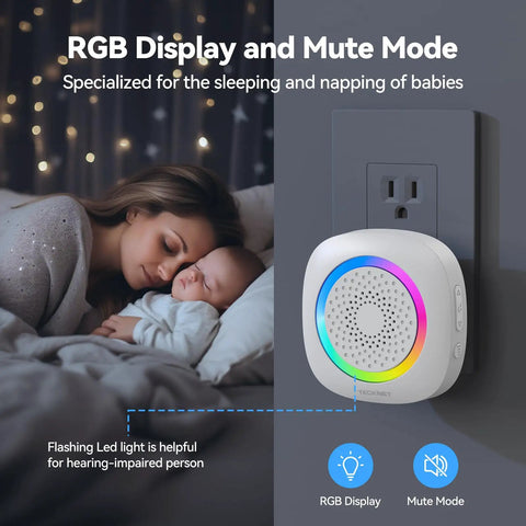 Wireless Door Chime Sensor Alert With 1000 Ft Range, 61 Melodies, 5 Volume Levels, RGB LED Light, Instant Door Open Notifications For Home Office Store, Perfect For Kids Seniors And Dementia Care; RGB display, mute mode