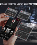 App control screen of Six In One MIG Welder 205A 120V 240V with customizable settings for welding projects.