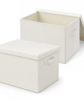 Two Hardcore Cotton Linen Storage Bins With Lids, beige, 17.5 x 12 x 11.5 inches, perfect for organizing messy rooms.