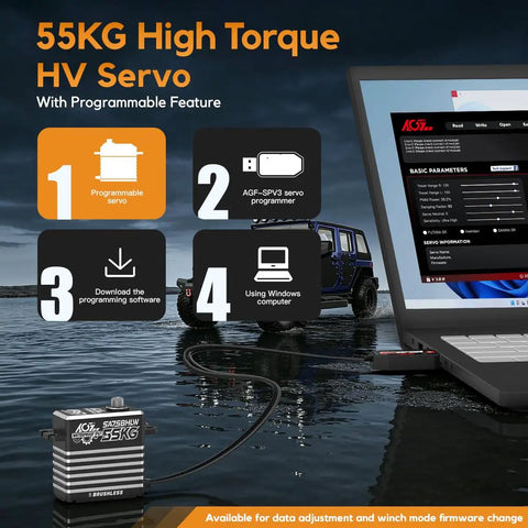Beefy 55Kg Waterproof Brushless RC Servo Motor For 1 By 10 And 1 By 8 Scale Rigs programming and firmware upgrade setup