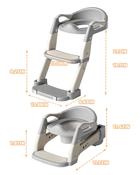 Adjustable Toddler Potty Training Seat and Foldable Toilet Trainer with Splash Guard Non Slip Steps Heavy Duty Premium Soft Removable Cushion No Mess Must Have
