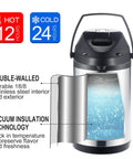 Large Capacity Thermal Airpot Coffee Carafe 101 Oz with Lever Action Pump and 3 Cups, vacuum insulated double-walled design.