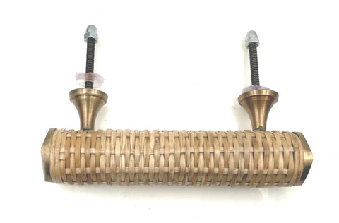 Boho Brass Rattan Drawer Pulls Set For Cabinets And Dressers Two Piece Handcrafted T Bar Handles 6 Inch Style 2 close-up view