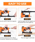 Step-by-step guide for using a 21 Gauge Pneumatic Upholstery Stapler With Continuous Firing Mode For 80 Series Staples Half Inch Crown Air Powered Fine Wire Stapler For DIY Renovation And Furniture Projects And More