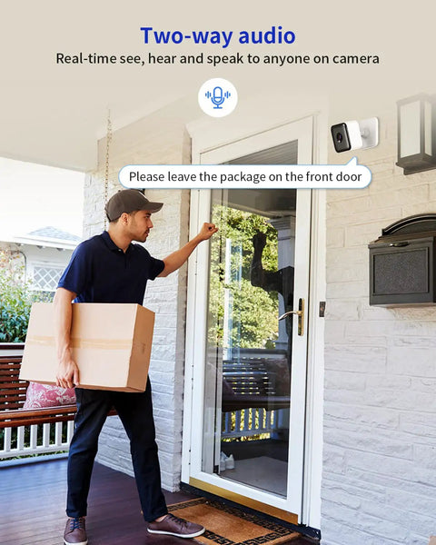 1080P FHD Wi Fi Security Camera With Night Vision And 2 Way Audio mounted by front door monitoring delivery person