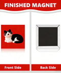 Front and back view of a finished magnet from Bulk 100 Sets Square Button Parts For Fridge Magnet Maker Machine Kit With Metal Lid.