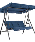 Three Seat Outdoor Swing Chair With Adjustable Canopy Stable Metal Frame Heavy Duty Stand Perfect Backyard Patio And Lawn Seating For Adults Blue Built For Comfort And Easy Year Round Kick Back Relaxation In The Sun