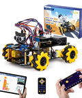 Epic Hands On Programmable Robot Kit For Kids Ages 8 To 12 And 12 To 16 With Remote And App Control ESP32 Powered Scratch And Arduino Compatible STEM Toys For Boys And Girls Yellow, smart car kit with yellow wheels
