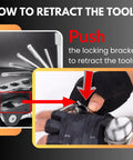 Bike Multi Tool 20 In 1 Portable Repair Kit showing retracting tool mechanism with gloved hands