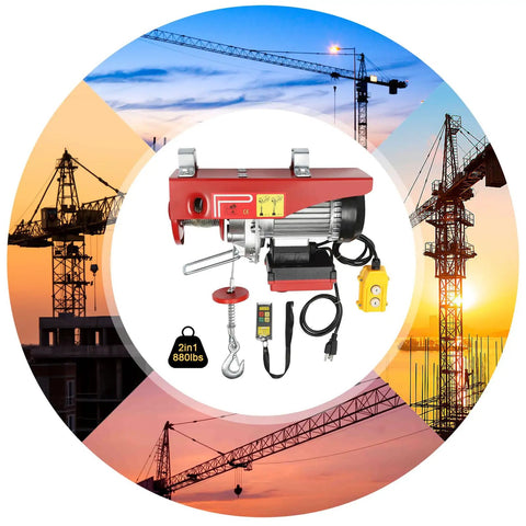 850 Watt Electric Hoist Cranes With Wired Remote For Heavy Lifts Up To 880 Lbs Waterproof Wireless Control and lifting accessories.