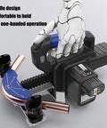 Electric Cordless Tube Bender For Copper And Steel Pipes, showing ergonomic one-handed handle and die for quick bends.