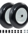 Flat Free Wheelbarrow Tires 14.5 Inch No Flats With 3 Inch Centered Hub And 5/8 Inch Bearings PU Foam 2 Pack with accessories