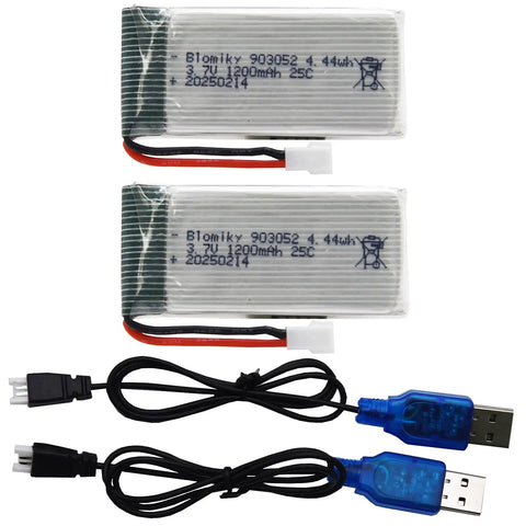 Beefed Up 2 Pack 3.7V 1200mAh LiPo Batteries With MX2.0 Plug And Cables For Syma X5SW X5SC RC Quadcopter Drone