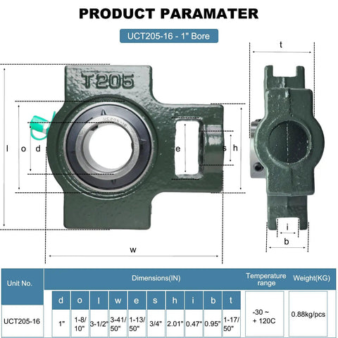 Two Pack Pillow Block Bearing With Take Up Design For 1 Inch Bore Self Aligning Chrome Steel Ball Bearings Heavy Duty Cast Iron Housing Solid Base Industrial Grade Mounted Bearing dimensions illustration