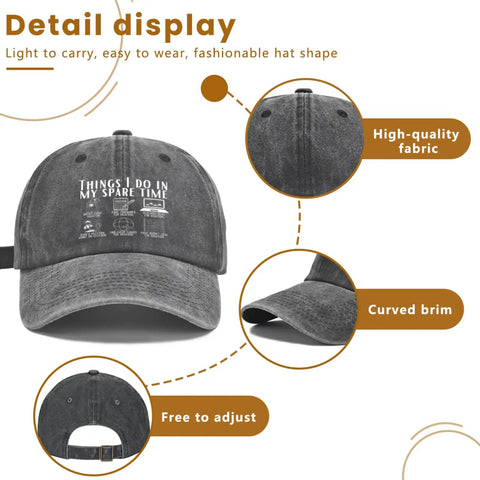 Funny RV Caravan Lover Travel Cap Lightweight Soft Cotton Baseball Hat with curved brim and adjustable snapback, black.