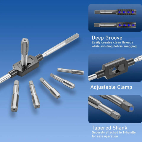 45 Piece Metric Tap And Die Set For Threading And Rethreading M6 To M25 with deep groove taps and adjustable clamp