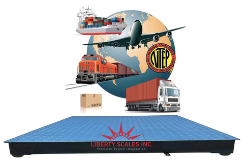 Rock Solid Boss Rig Heavy Duty Digital Floor Scale 24X24 with NTEP certification, featuring logistics imagery and blue diamond surface.
