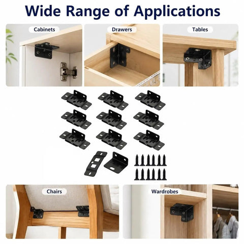 10 Pack L Shape Stainless Steel Right Angle Corner Brackets With Screws Interlocking Hidden Furniture Connectors for cabinets and tables