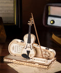 One Fifth Scale Violin 3D Wood Puzzle Kit With Bow And Stand Capriccio Model For Desk Decor Dope Collectible Gift For Men Women Adults Hobbyists Realistic Details Durable Wood Craft, assembled