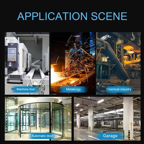 Application scenes for 10 Pack Infrared Diffuse Photoelectric Switch Sensor Module in automation, metallurgy, and garages.