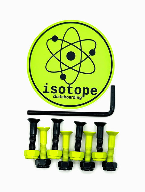 Fuel Rods One Inch Skateboard Hardware Set Of Eight Black And Fluorescent Green Bolts And Nuts with Allen Key