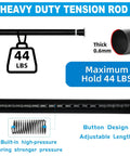 Heavy Duty Tension Curtain Rod 43 To 162 Inches No Drilling Adjustable 1.26 Inch Diameter holds 44 lbs with spring design.