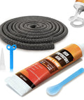 WANJAO wood stove gasket cement kit; black braided gasket rope, 100ml cement tube, blue spatula and nozzle