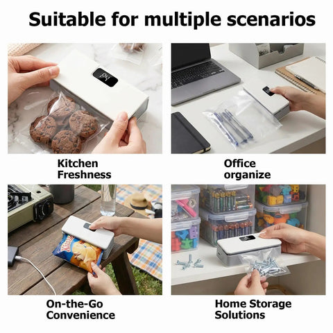 Mini Bag Sealer With Six Speed Settings And LED Display Portable Sealer With Cutter And Magnet in various usage scenarios