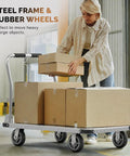 Beefy 3000 Lbs Capacity Foldable Push Cart Dolly Moving Platform Hand Truck Heavy Duty Space Saving Collapsible Swivel Flatbed Wagon For Furniture And Luggage Lifting, steel frame and rubber wheels