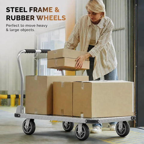 Beefy 3000 Lbs Capacity Foldable Push Cart Dolly Moving Platform Hand Truck Heavy Duty Space Saving Collapsible Swivel Flatbed Wagon For Furniture And Luggage Lifting, steel frame and rubber wheels