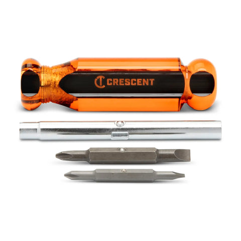 Six In One Interchangeable Bit Screwdriver With Red Handle For Quick Fixes Chrome Plated Shafts