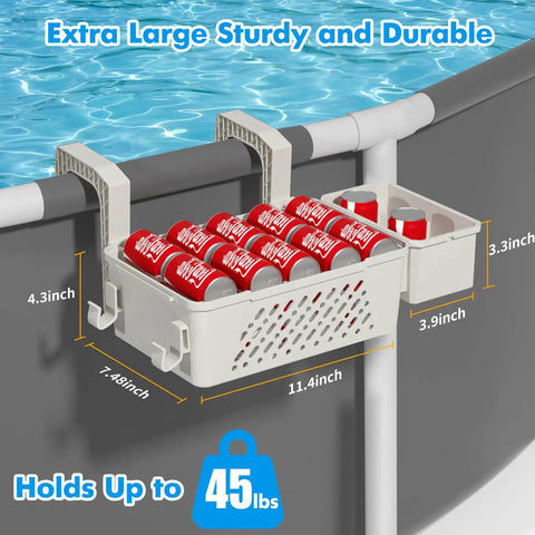 Must-Have Two Pack Poolside Storage Baskets With Cup Holders For Above Ground Pools Beige Fits 3-Inch Top Rails on pool