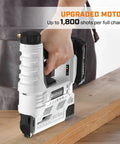 20V Cordless Brad Nailer And 18 Gauge Stapler Combo Featuring No Jam Design And Rugged 2.0Ah Battery in use on wood