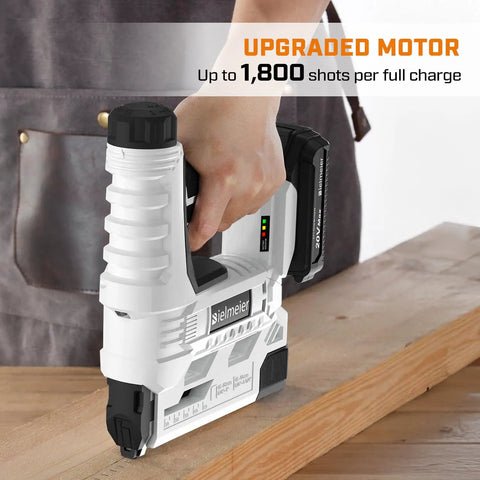 20V Cordless Brad Nailer And 18 Gauge Stapler Combo Featuring No Jam Design And Rugged 2.0Ah Battery in use on wood