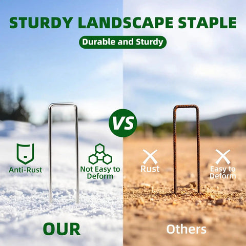 Heavy Duty 6 Inch Galvanized Landscape Staples For Barrier Fabric And Tent Anchors, 11 Gauge Garden Stakes comparison