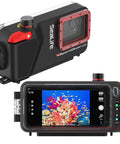 Front and back view of the SportDiver Ultra Underwater Smartphone Housing for Scuba Diving, showcasing easy camera controls.