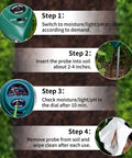 Three In One Soil Tester For Moisture Light And pH With Easy To Read Results And No Batteries Needed, showing usage steps on soil
