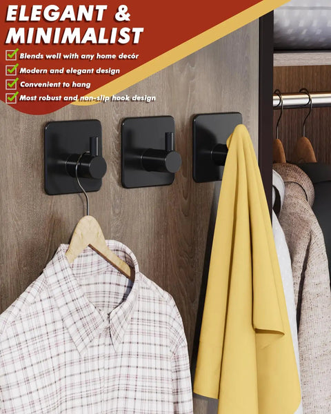 Two wall-mounted Five Pack Heavy Duty Adhesive Hooks That Hold Up To 22lb Self Adhesive Wall Hangers Waterproof Rustproof Stainless Steel