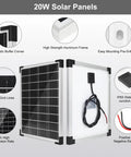 20W 12V Solar Panel Kit With 10 Amp Charge Controller for Security Cameras Gate Openers Lawn Lights Pumps and Camping