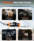 4 Channel 360 Degree Dash Cam For Full Coverage With Front 2.7K STARVIS Night Vision Cabin 1440P Rear 1080P 24 7 Buffered Parking Mode WiFi Voice Control Dual GPS And Up To 1TB Max Storage displayed in car with cabin and rear views